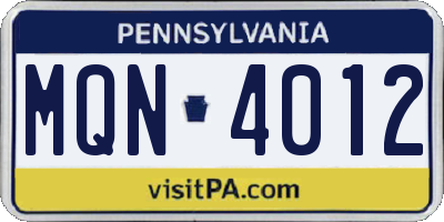 PA license plate MQN4012