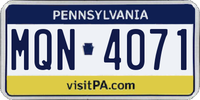 PA license plate MQN4071