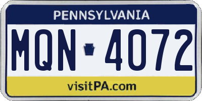PA license plate MQN4072
