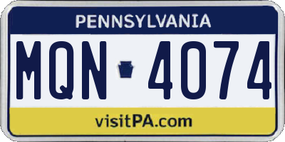PA license plate MQN4074