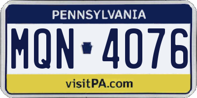 PA license plate MQN4076