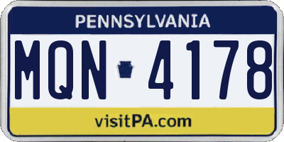 PA license plate MQN4178