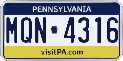 PA license plate MQN4316