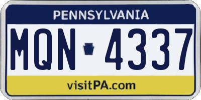 PA license plate MQN4337
