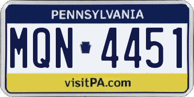 PA license plate MQN4451