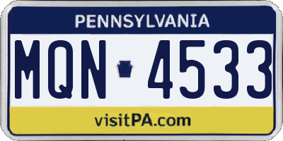 PA license plate MQN4533