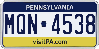 PA license plate MQN4538