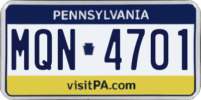 PA license plate MQN4701
