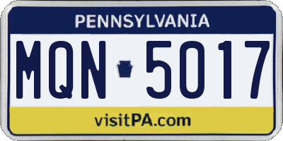PA license plate MQN5017