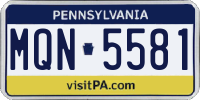 PA license plate MQN5581