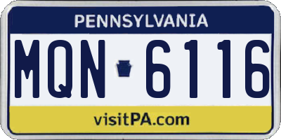 PA license plate MQN6116