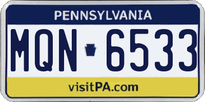 PA license plate MQN6533