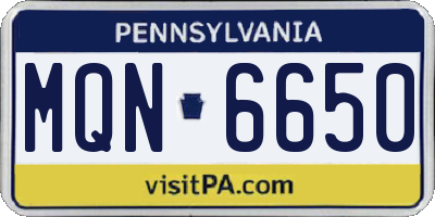 PA license plate MQN6650