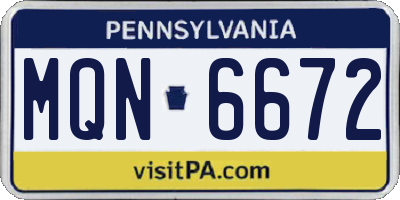 PA license plate MQN6672