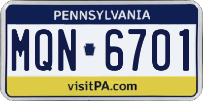 PA license plate MQN6701