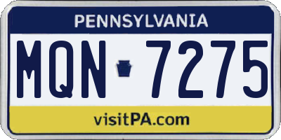 PA license plate MQN7275