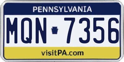 PA license plate MQN7356