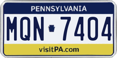 PA license plate MQN7404