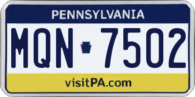 PA license plate MQN7502
