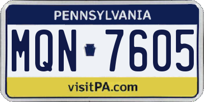 PA license plate MQN7605