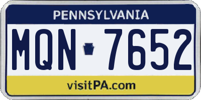 PA license plate MQN7652
