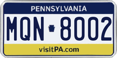 PA license plate MQN8002