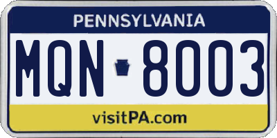 PA license plate MQN8003