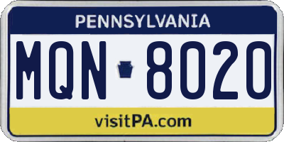 PA license plate MQN8020