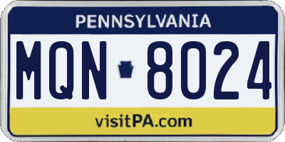 PA license plate MQN8024
