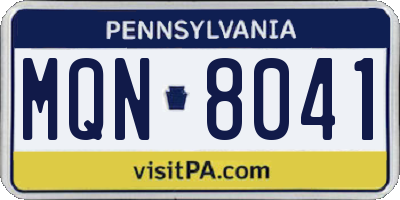 PA license plate MQN8041