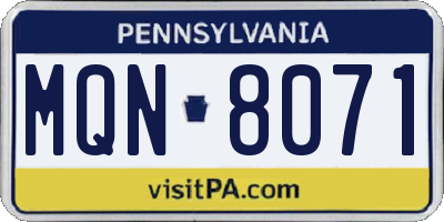 PA license plate MQN8071