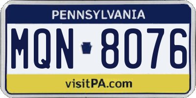 PA license plate MQN8076