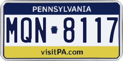 PA license plate MQN8117