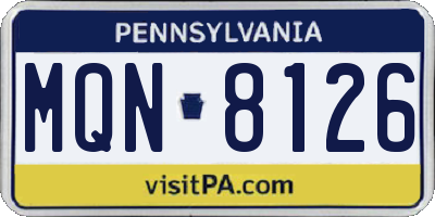 PA license plate MQN8126