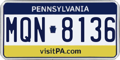 PA license plate MQN8136