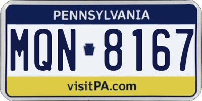 PA license plate MQN8167