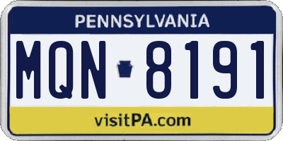 PA license plate MQN8191