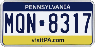 PA license plate MQN8317