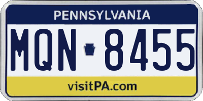 PA license plate MQN8455