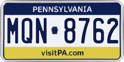 PA license plate MQN8762