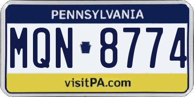 PA license plate MQN8774