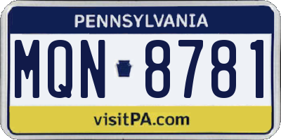 PA license plate MQN8781
