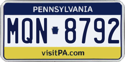 PA license plate MQN8792