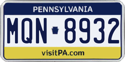 PA license plate MQN8932