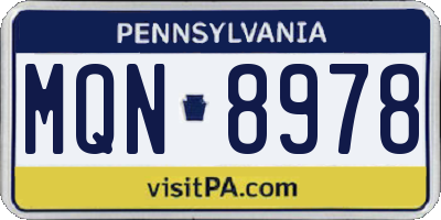 PA license plate MQN8978