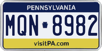 PA license plate MQN8982
