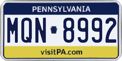 PA license plate MQN8992