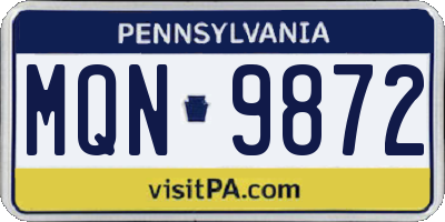 PA license plate MQN9872