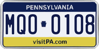 PA license plate MQO0108