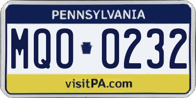 PA license plate MQO0232